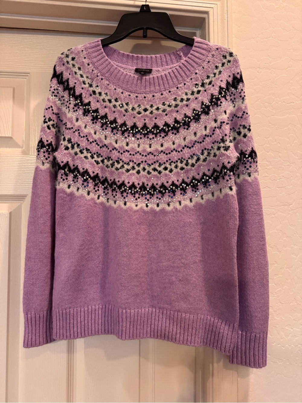 Lavender purple Talbots crewneck sweater Fair Isle size small wool blend bling